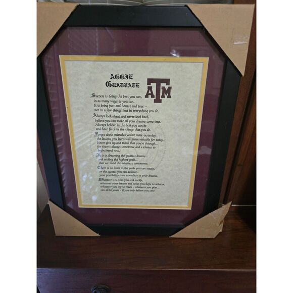 Texas A & M Aggie Graduate and Aggie War Hymn Framed 2 Pictures Black/Wood Frame - Picture 2 of 7
